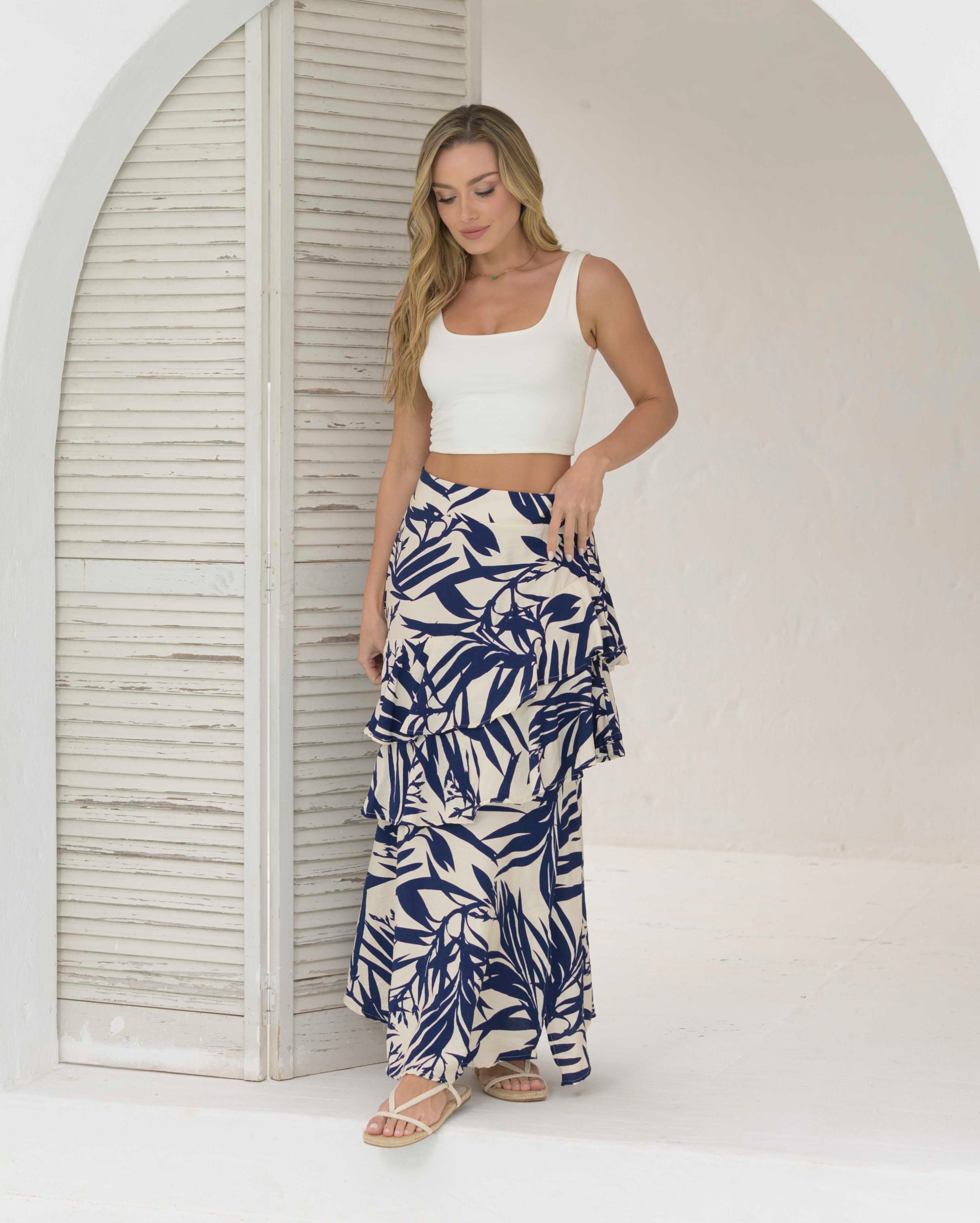 Falda Karen hojas azul