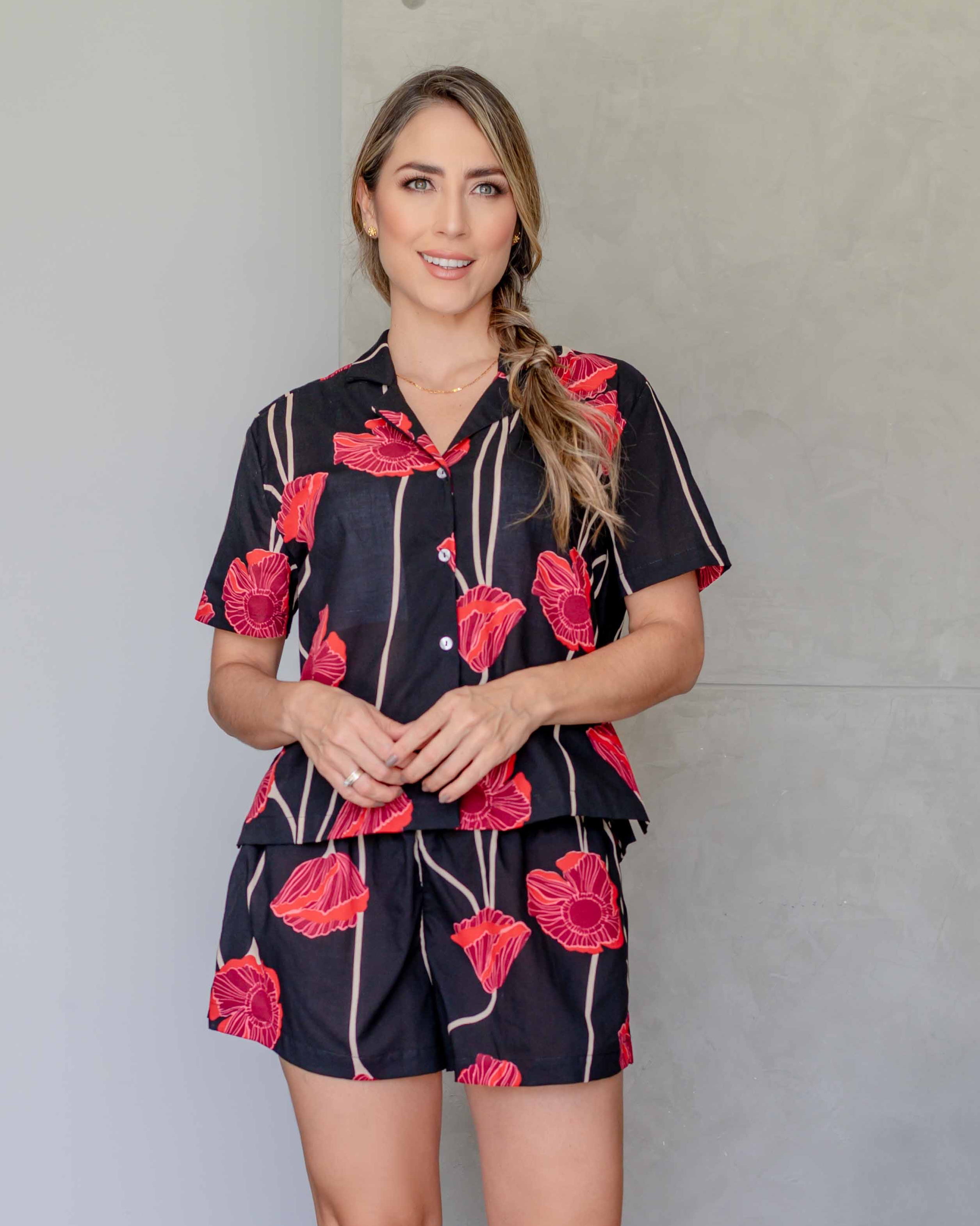 Pijama Short Tulipps Negra