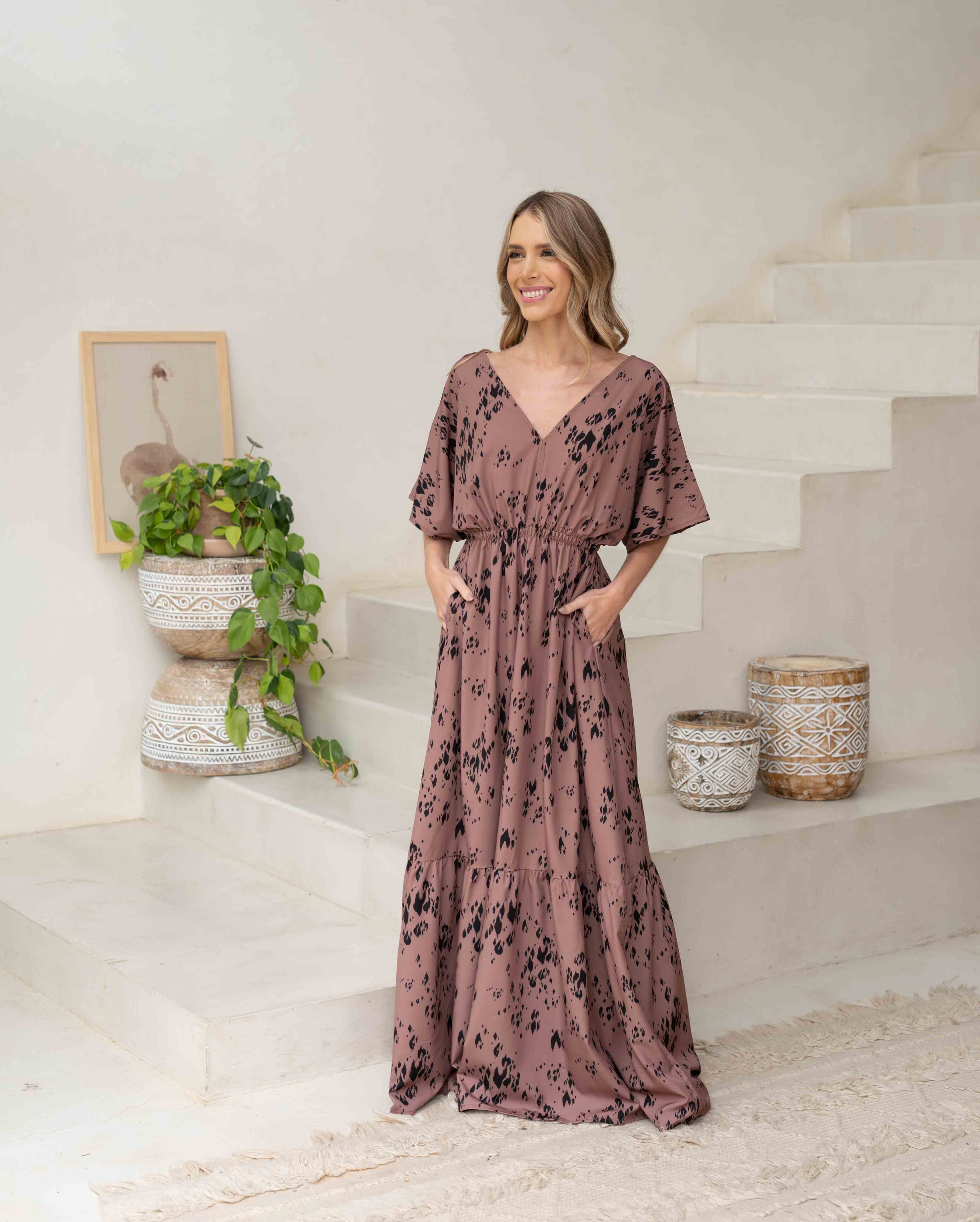 Vestido Elodia Print Café