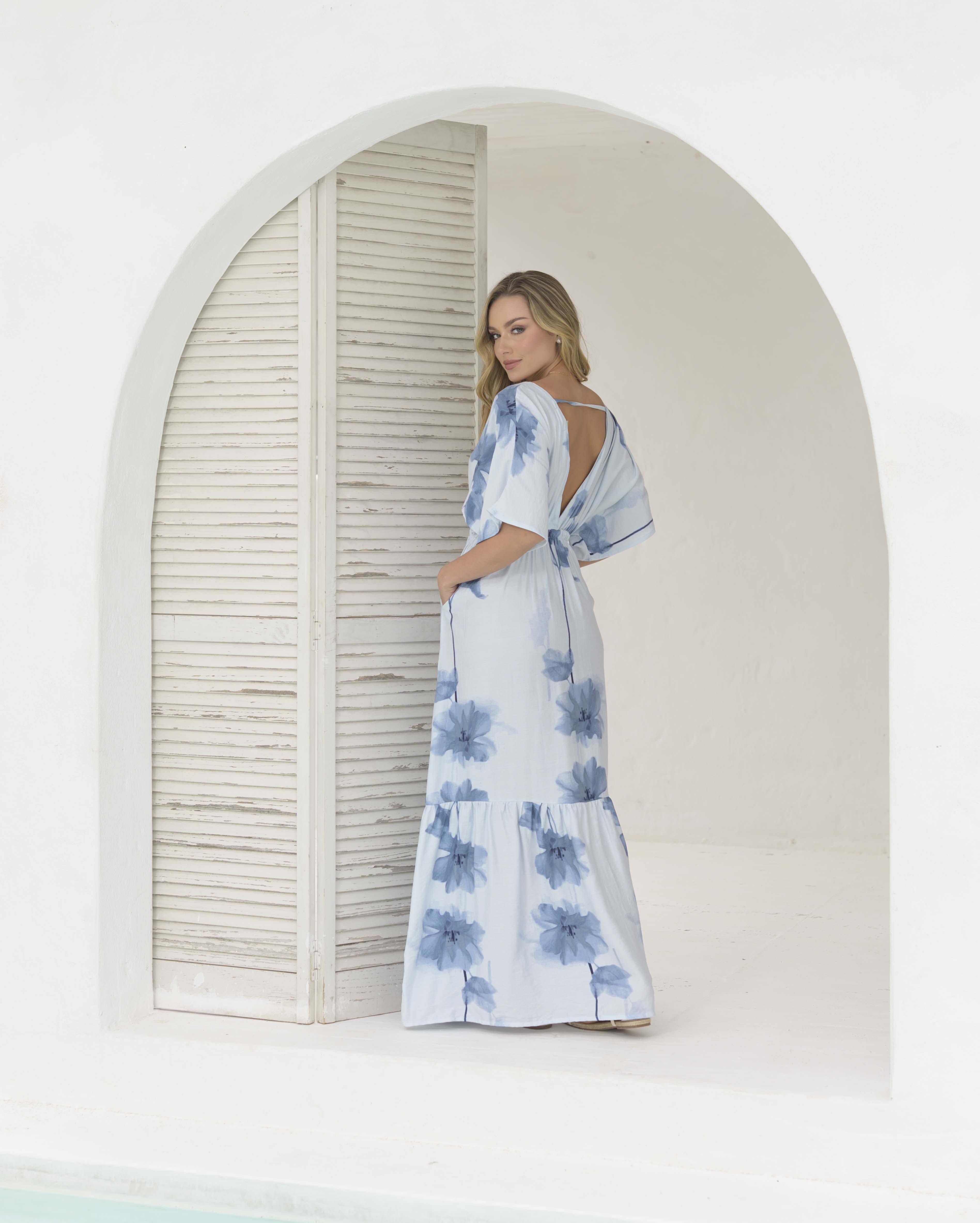 Vestido Elodia Flores Azul