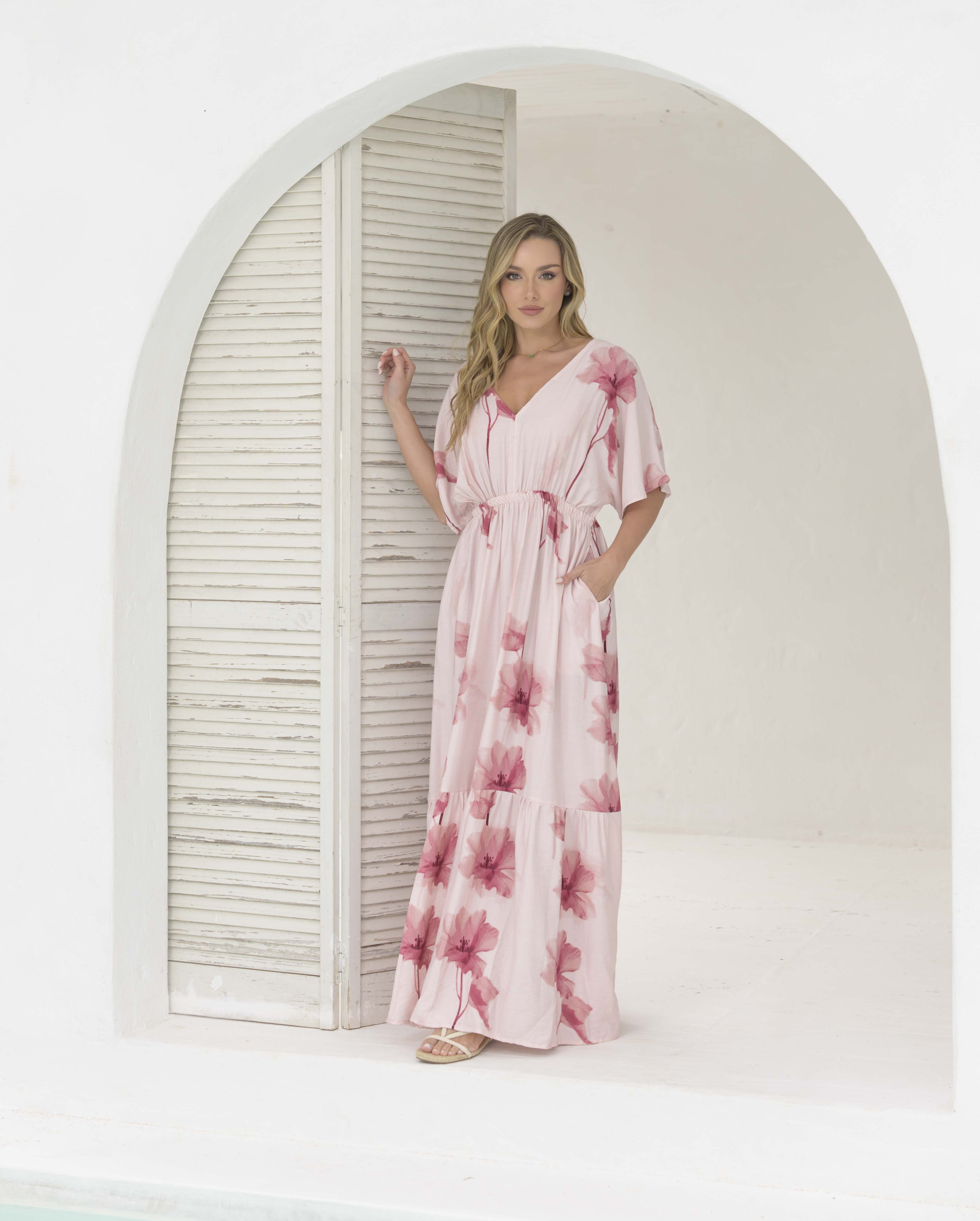 Vestido Elodia Flores Rosa
