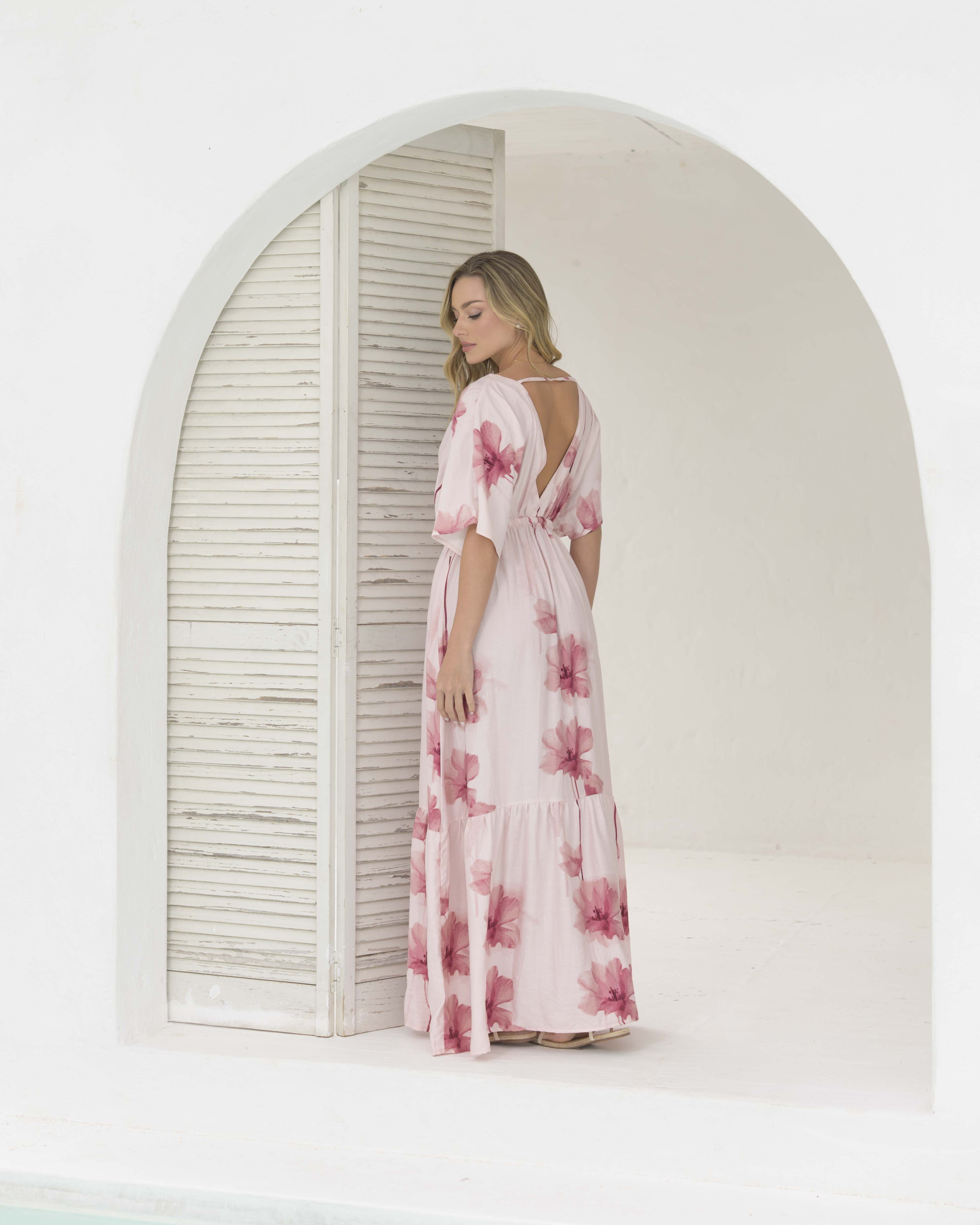 Vestido Elodia Flores Rosa