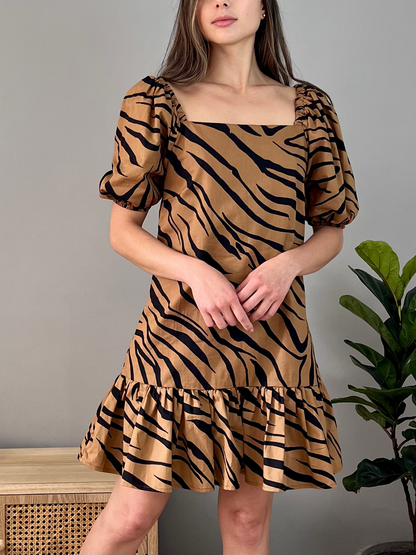 Vestido Calixta zebra camel